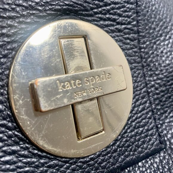 VTG Kate Spade Turn Lock Pebbled Black Satchel Leather Shoulder Bag Purse FLAW - Picture 2 of 12